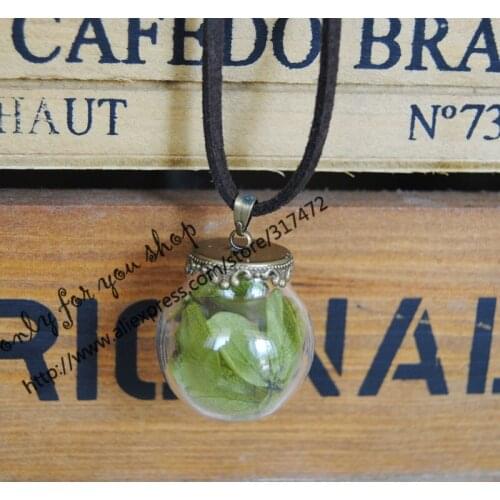10pcs Dry lobular hydrangea Flower Glass Vial Glass Bubble Pendant Necklace Velvet rope Leather necklace (finished necklace)