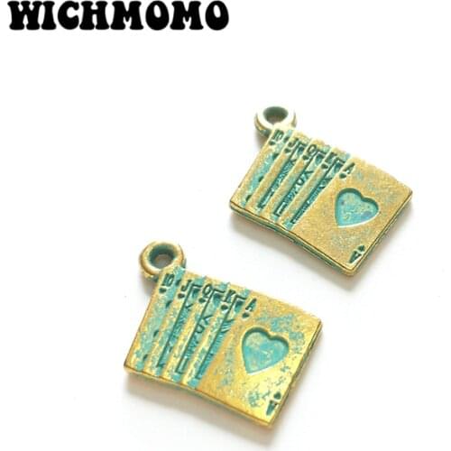 2019 New 10pcs 17MM Retro Patina Plated Zinc Alloy Green Poker Charm Pendants for DIY Jewelry Accessories