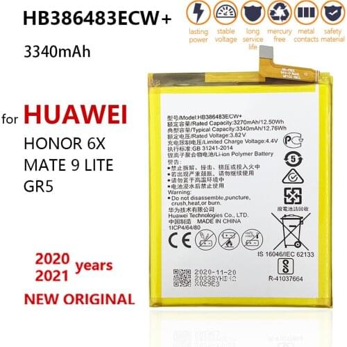 100% genuine Battery HB386483ECW+ 3340mAh For Huawei Maimang 5 Honor 6X G9 Plus MLA-AL00 MLA-AL10 Replacement Batteries batteria