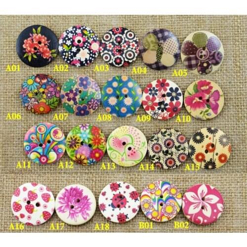 20PCS 30MM flower button 2 holes brand painting Wood color wooden buttons for boots coat sewing clothes accessory MCB-609G