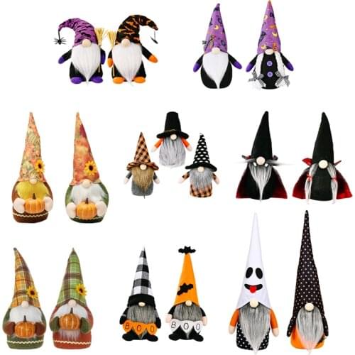 2021 New Halloween Faceless Gnome Doll Creative with Broom Pumpkin Witch Dwarf Home Bar Decorations Desktop Ornaments Kids Gifts