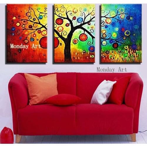 3 Piece canvas Hand Painted Abstract Palette Knife painting Tree flower Oil Painting Home Decor Wall Art Picture for Living Room
