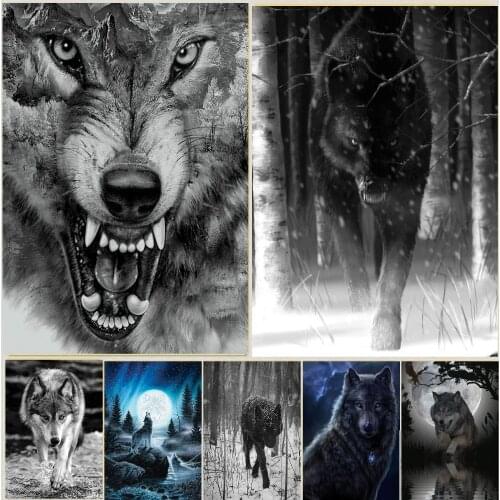 Wolf 5D Full Round diamond paint Cartoon Diamond Embroidery Full Round Cross Stitch Wall Christmas Decor Painting