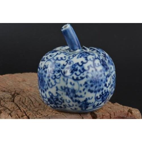 Antique Chinease QingDynasty porcelain statue,Apple,white and blue, flower,best collection&adornment, Free shipping