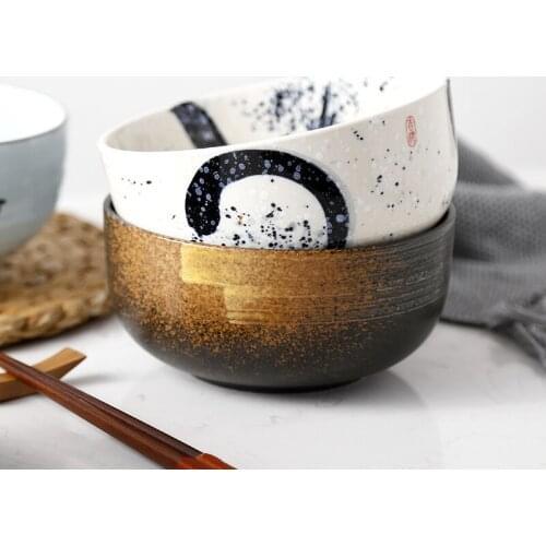 Japanese Style Retro Ceramic Large Ramen Soup Noodle Bowl Household Rice Dessert Bowl Restaurant Dinner Bowl Kitchen Dinnerware