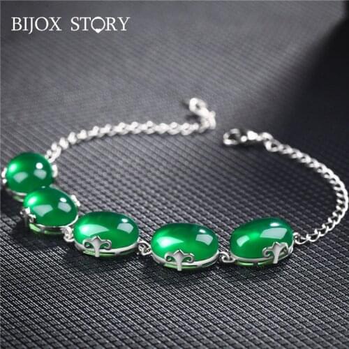 BIJOX STORY 925 Sterling Silver Bracelet with Oval Shaped Emerald Fine Jewelry for Female Wedding Anniversary Promise Party Gift