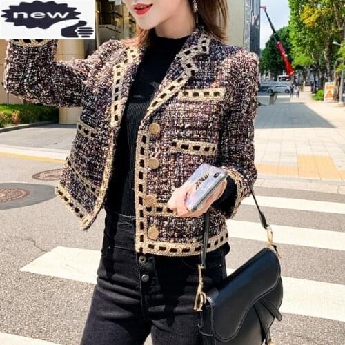 Brand Fashion Women Short Tweed Single Breasted Twill Slim Fit Office Ladies Jacket Elegant Outwear Coat Chaqueta Mujer