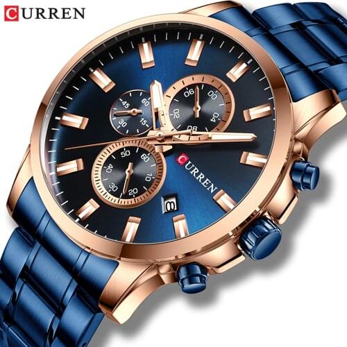 CURREN Fashion Men Watch Top Brand Luxury Quartz Watch Men Mesh Steel Band Waterproof Sport Dress Blue Watch Relogio Masculino