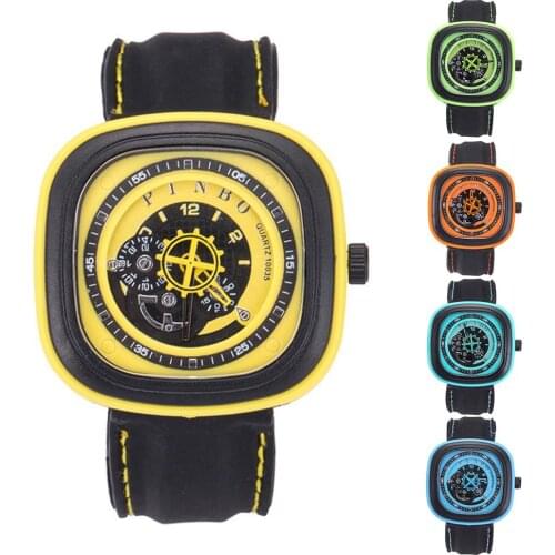 Sport Mens Watch Large Square Dial Silicone Strap Analog Quartz Wrist Watch Decor montre homme часы мужские наручные