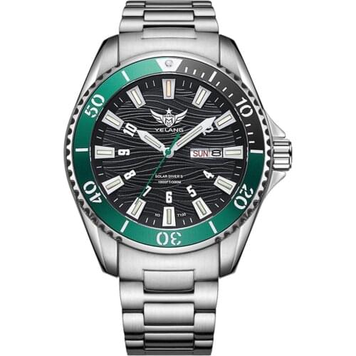 YELANG Tritium Watch For Men,Mens Watches T100 Solar Eco-Drive Wristwatch 300m Waterproof Chronograph Dive Bezel Sapphire Mirror
