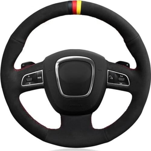 Car Steering Wheel Cover Black Genuine Leather Suede For Audi A4 S4 2005-2012 A6 S6 A8 2006-2011 S8 2007 Seat Exeo 2009-2012