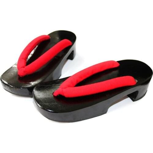 Wooden Clogs Japanese Geta Sandals Flip Flops Cosplay Black Red Stripe