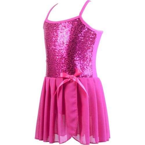 Children Kids Girls Fashion Concise Ballet Costume Chiffon Sequin Decoration Sports Dancing Dress body suit