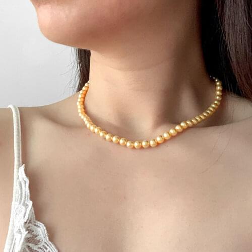 Elegant Shell Pearl Necklace Classic Temperament Wedding Gold Preal Necklace 6mm 925 Sterling Silver Chain for Women