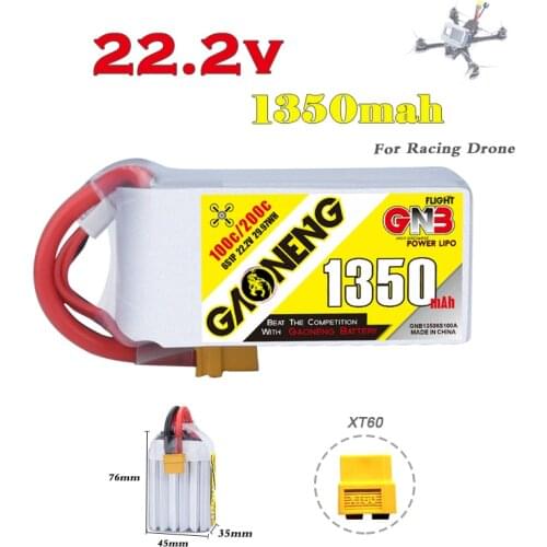 Gaoneng GNB Lipo 6s 22.2V 1350mAh 100C for RC Quadcopter FPV Drone iflight nazgul Accessories RC Car Parts 6s Lipo XT60 Plug