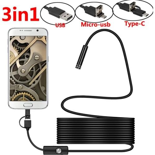 TYPE C USB Mini Endoscope Camera 5.5mm 2m 1m Flexible Hard Cable Snake Borescope Inspection Camera for Android Smartphone PC