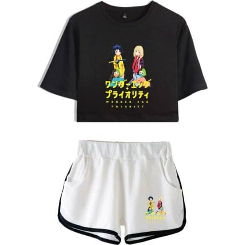 2021 Manga Wonder Egg Priority Two Piece Set Men Women Set Pullovers Summer Short Sleeve Crop Top + Pants Harajuku Clothes