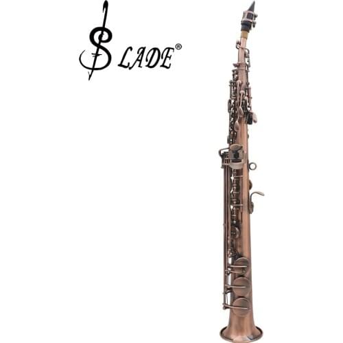 LADE WSS-899 Straight Bb Soprano Saxophone Sax Red Bronze Woodwind Instrument with Case Gloves Cleaning Cloth Strap Grease Brush