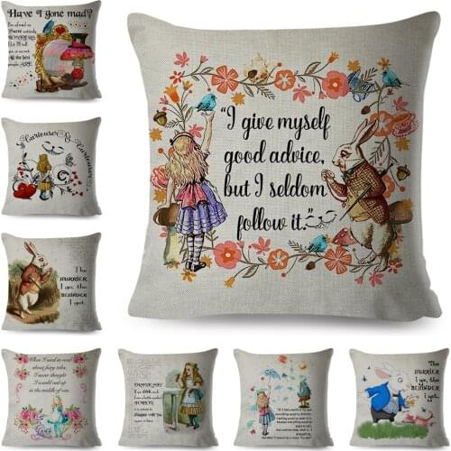 Cute Cartoon Girl and Pet Rabbit Cushion Cover for Children Room Sofa Car Home Pillow Case 45*45 cm Decor Letter Print Covers