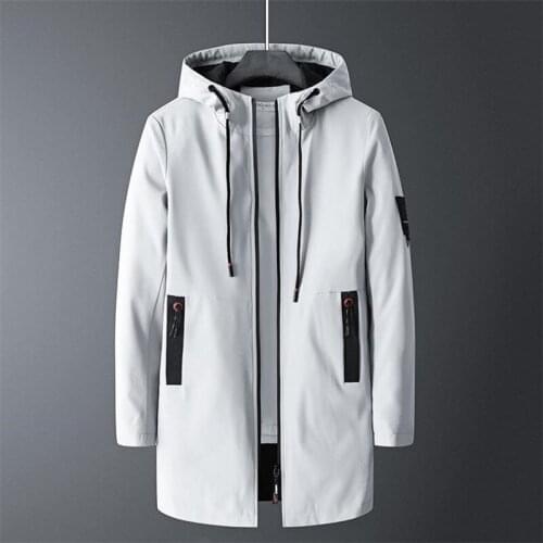 Mens new autumn Casual jacket fashion coats men hooded solid elastic Windbreaker pocket Trench coat men