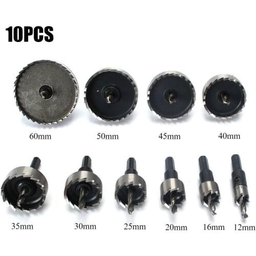 10pcs 12-40mm HSS Drill Bit Set Holesaw Hole Saw Cutter Drilling Kit Hand Tool for Wood Stainless Steel Metal Alloy Cutting