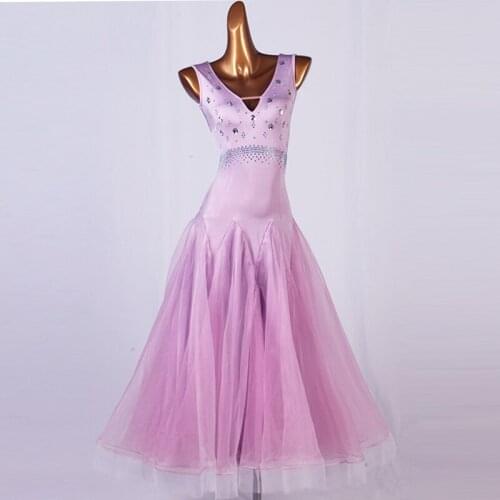 2020 New Ballroom Dance Competition Dress Female Elegant Rhinestone Big Swing Costumes Waltz Dance Clothes Made Clothes DQL4171