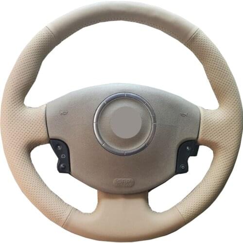 Hand Sew Car Steering Wheel Wrap Beige Artificial Leather For Renault Megane 2 2002-2009 Scenic 2 2003-2009 Kangoo 2 2008-2013
