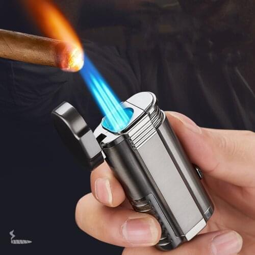 Wholesale Custom Inflatable Torch Lighter Triple Jet Flame Cigar Lighter With Cigar Knife/refillable Butane Gas