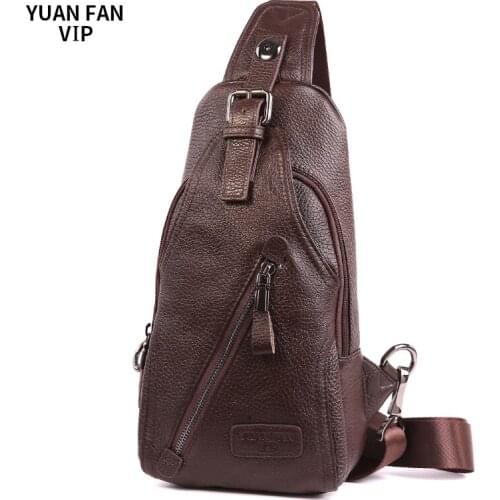 Genuine Leather Men Casual Fashion Travel Chest Packs Sling Bag Design One Shoulder Strap Crossbody Bag Male Sports Backpack