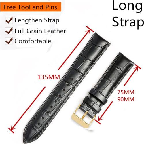 Long Size Cow Genuine Leather Quality Watchband 18mm 19mm 20mm 22mm 24mm Extra size Plus size Watch Strap for Tissot Seiko