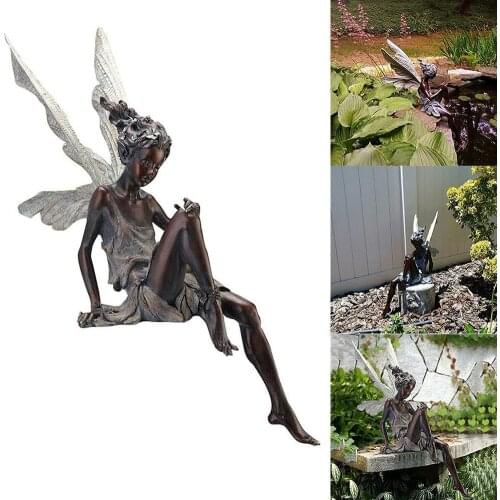 Tudor And Turek Sitting Fairy Statue Garden Ornament Resin Craft Landscaping Yard Decoration Home Garden Decoration Outdoor