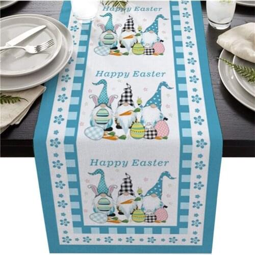 Happy Easter Table Runner Easter Polyester Cotton Print Table Flag Tablecloth and Placemat Table Decor Home Easter Decoration60