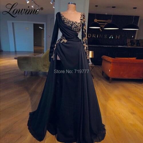 Sexy High Split Side Women Party Dress 2020 African Long Prom Dresses With Gold Applique Beaded Arabic Evening Gowns Vestidos