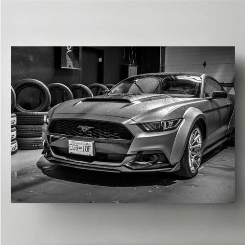 Modern Art Decorative Paintings Fords Mustang Widebody Tuning muscle Car Black and White Wall Picture Canvas Posters and Prints