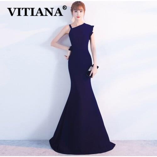 VITIANA Women Sexy Trumpet Party Dress Female Ruffles Sleeveless Elegant Black Long Dresses Femme Host Noble Banquet Vestidos