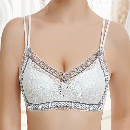 Womens Lace Bras Double Shoulder Strap Wireless Sexy Lingerie High-end Refined Brassiere Tops A B C Cup