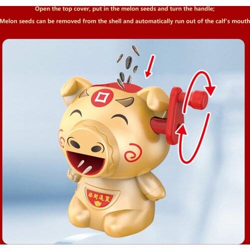 1PC Melon Seeds Cracking Machine Golden Cow Knock Melon Seeds Gift Ox Year Mascot New Years Goods Decorative Figurine