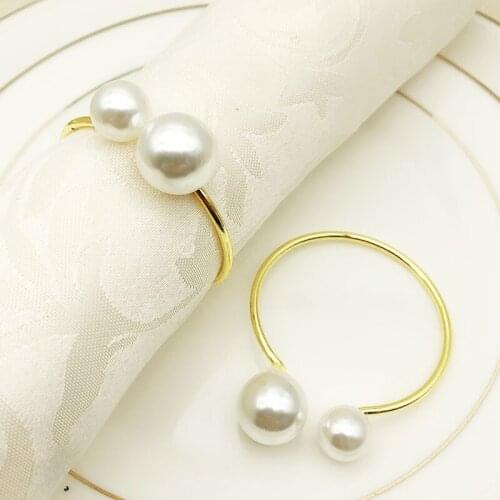 10Pcs Metal Pearl Napkin Rings Gold Napkin Buckle Bow Christmas Napkin Clasps Serviette Holder Hotel Wedding Party Table Decor