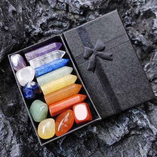 14pcs/Set Reiki Natural Chakra Stones Irregular Polishing Rock Yoga Mineral Energy Healing Quartz Crystal Wand Home Decoration