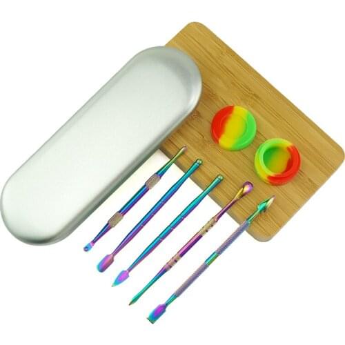 5pcs/Box Wax Carving Tool Stainless Steel Multifunctional Titanium Nail Spoon Dabber+3ml Silicone Container Smoking Accessories