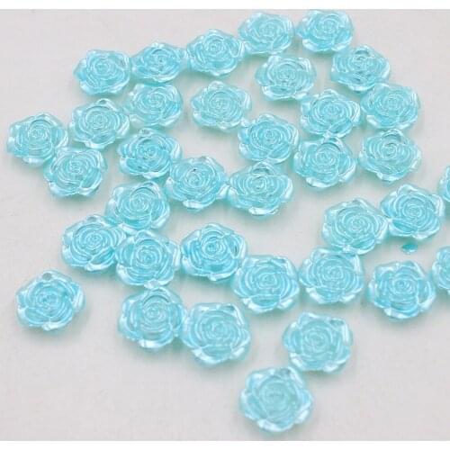 Fashion 50Pcs 12mm Sky Blue Craft ABS Rose Flower Imitation Pearls Flatback Pearls Resin Scrapbook Beads Decorate Diy