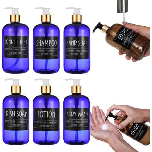 6pcs Liquid Soap Dispenser Bottle Set Hand Sanitizer Bottle Shampoo Body Wash Shower Gel Bottle Outdoor Travel Tools 500ML
