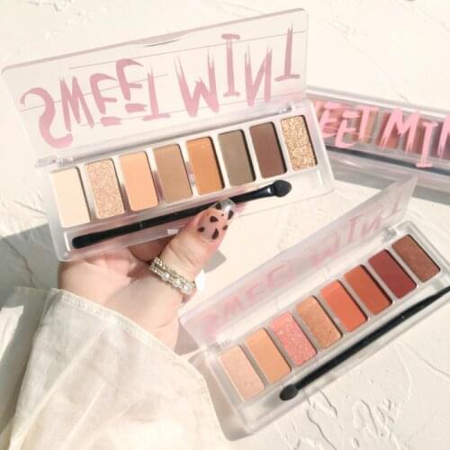 8 Color EyeShadow Transparent Acrylic Palette With Brush Pearly Matte Sequin Waterproof Longlasting Womens Eye Makeup TSLM1