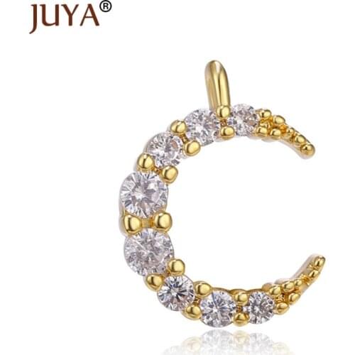 Diy earrings accessories gold color micro-inlaid zircon moon charm connectors making bracelet necklace anklet components