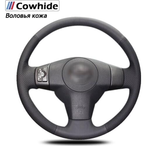 Handsewing Black Genuine Leather Steering Wheel Covers for Toyota Yaris Vios RAV4 2006-2009 Scion XB 2008