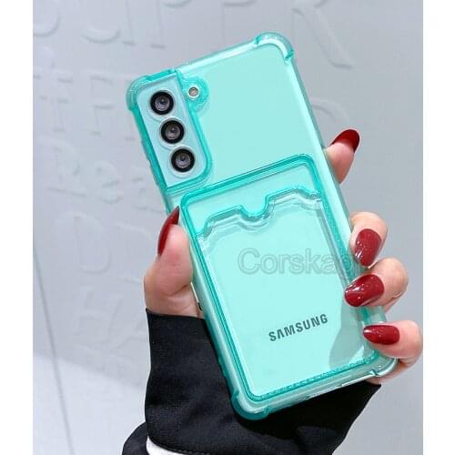 Card Slot Airbag Soft Clear Case Cover for Samsung Galaxy A12 M12 M32 M42 M02 A02 A22 A32 A42 A52 A72 5G S20 FE S21 TPU Silicone