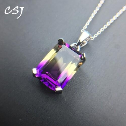 CSJ Elegant Natural Ametrine Pendants Sterling 925 Silver Oct10*14MM 7ct Fine Jewelry For Women Party Wedding