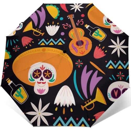 Colorful Day Of Dead Skull Windproof Automatic Folding Inverted Umbrella Portable Paraguas for Man Woman