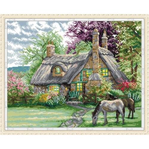 Flowers villa cross stitch kit aida 14ct 11ct count print canvas stitches embroidery DIY handmade needlework