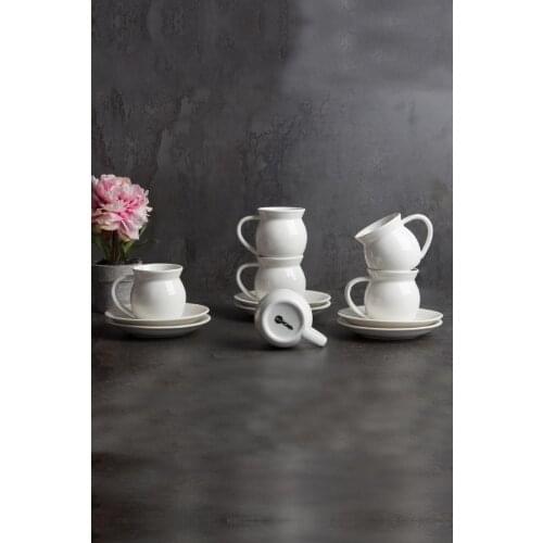 Porcelain White Coffee Cup Luxury Set Of 12 Quality Pattern Coffee Turkish Tea Cups with Saucers Plate Espresso Decorative Set